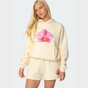 Edikted Cream Hoodie with Pink Floral Design